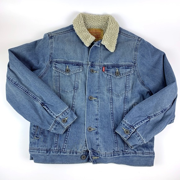 Levis Jean Jacket Boys Sz 10-12 Y M Type III Sherpa Lined Trucker Chore Barn - Picture 1 of 16